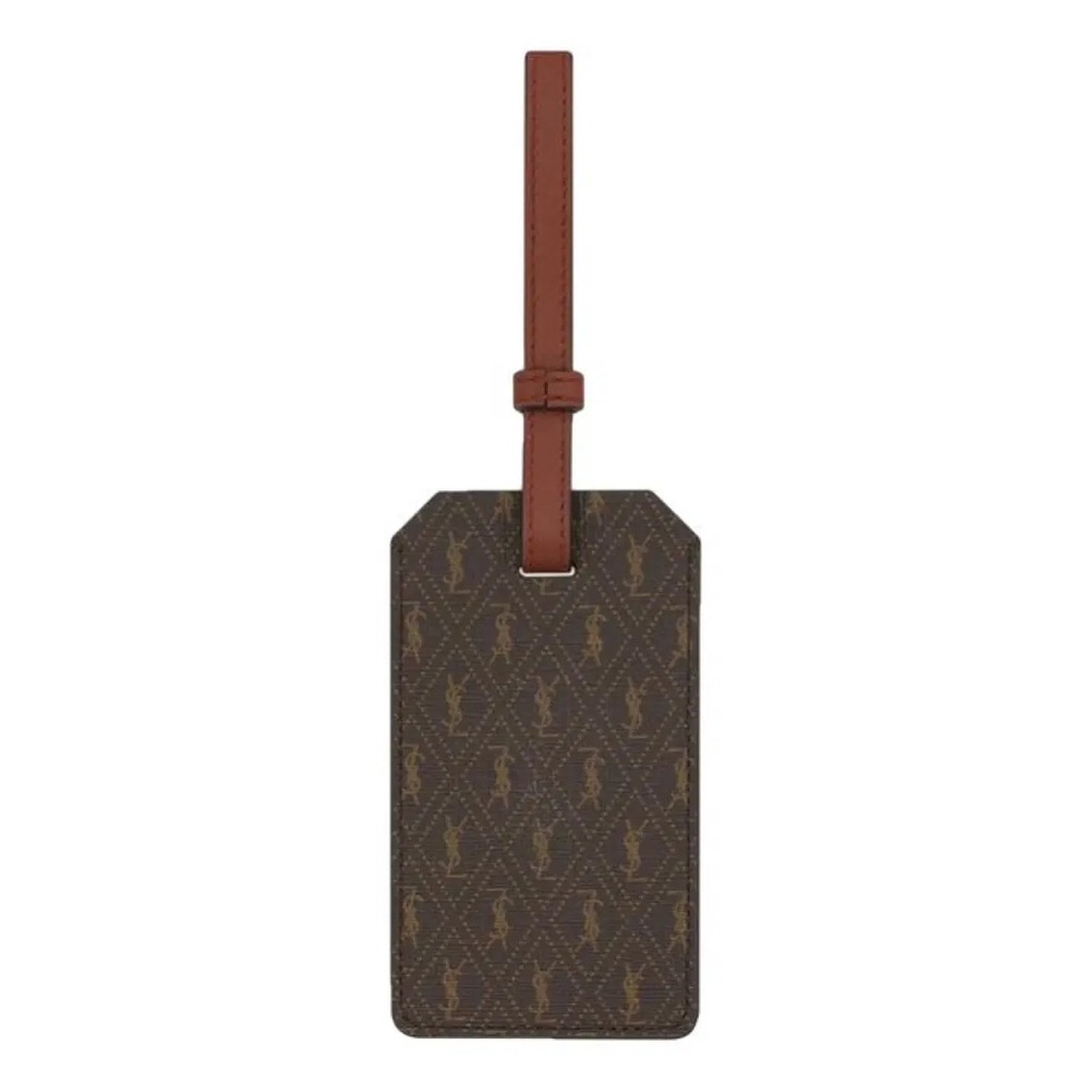Saint Laurent Brown Monogram Leather Luggage Tag with monogrammed with S